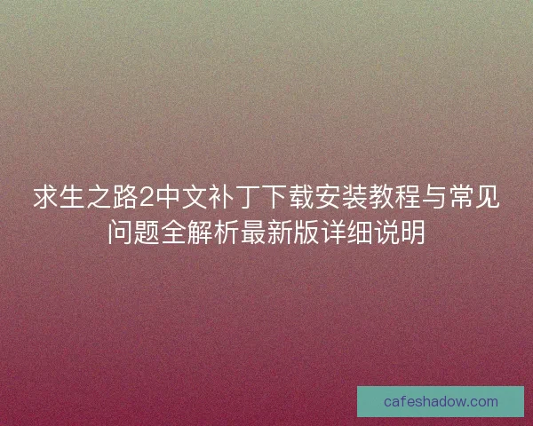 求生之路2中文补丁下载安装教程与常见问题全解析最新版详细说明