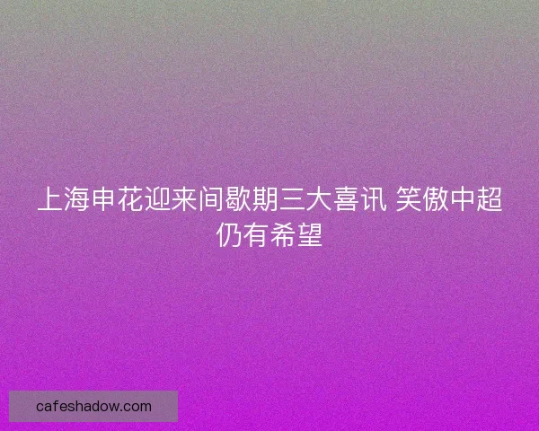 上海申花迎来间歇期三大喜讯 笑傲中超仍有希望