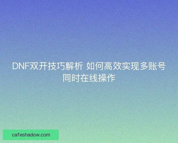 DNF双开技巧解析 如何高效实现多账号同时在线操作